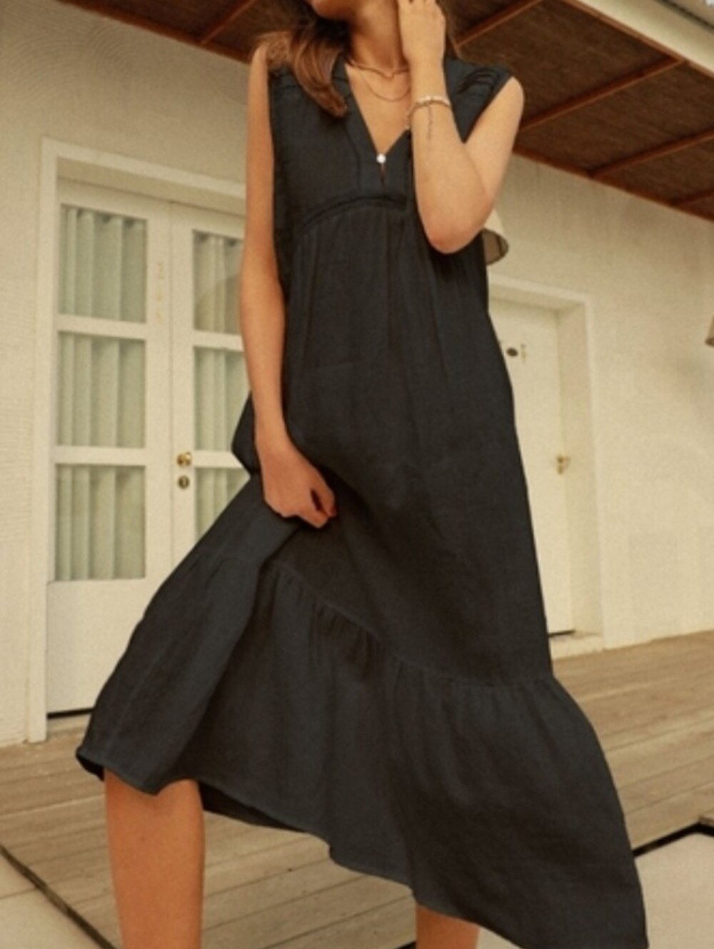 NWT - Hemp-Linen Frieeah Boutique Black Midi Nightgown Dress - Size L
